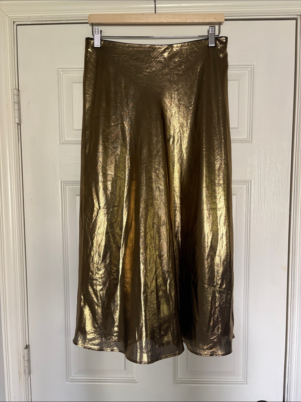 J. Crew Metallic Gold Midi A-Line Skirt